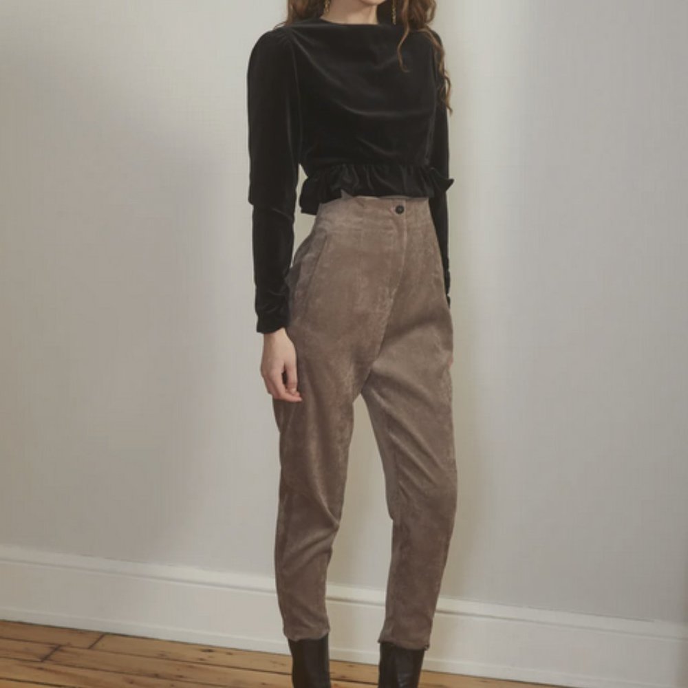Black Iris BonBon Corduroy High Waisted Ankle Pant Trousers, 4
